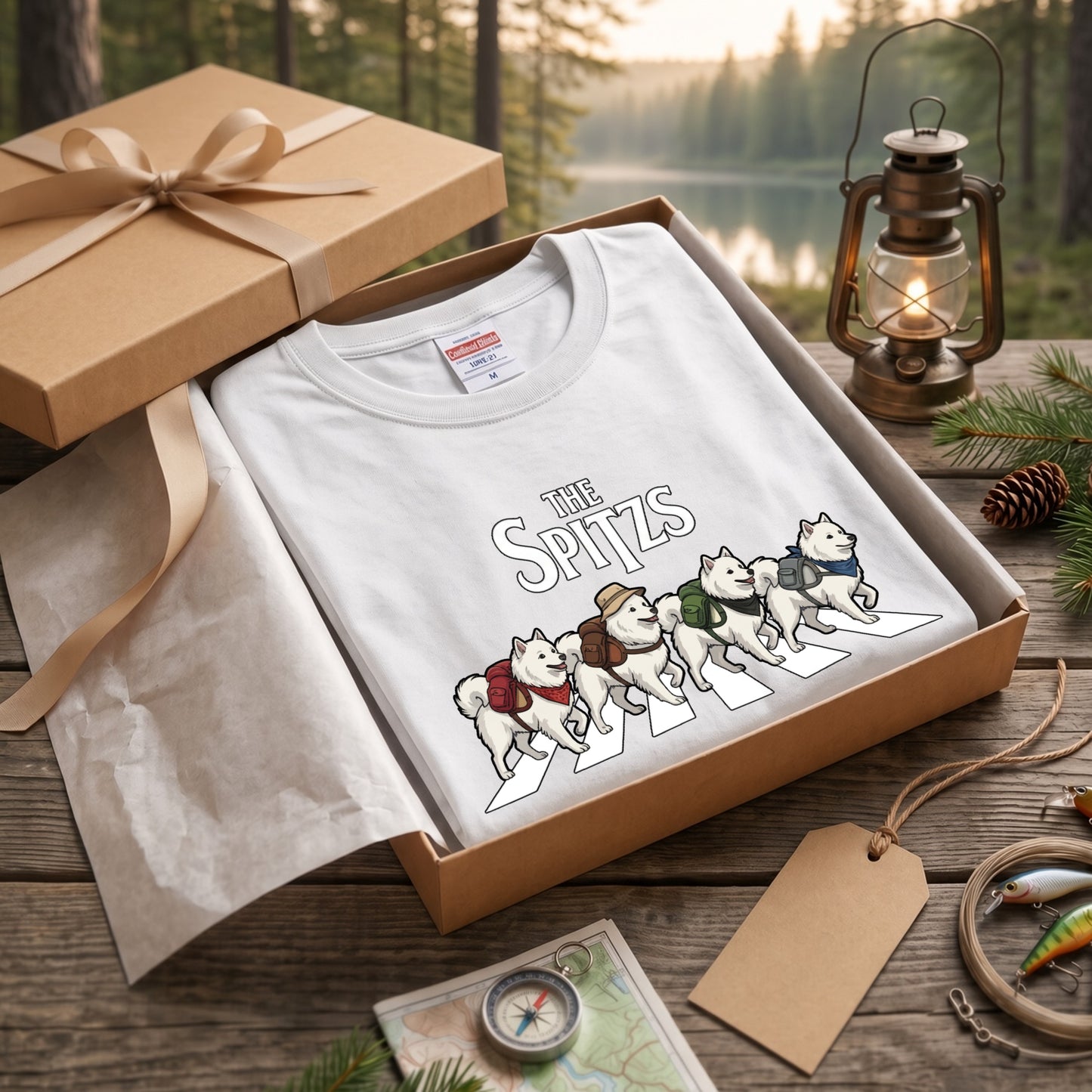 THE SPITZS 日本スピッツ散歩デザイン ブラック長袖Tシャツ