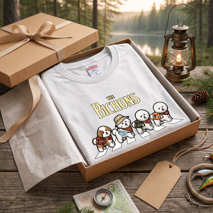 THE BICHONS ビションフリーゼ散歩デザイン ブラック長袖Tシャツ