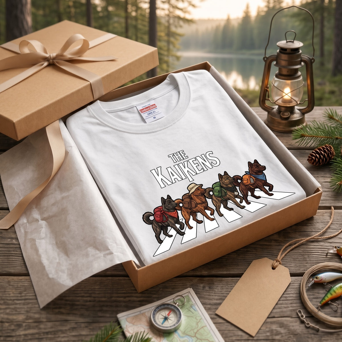 THE KAIKENS 甲斐犬散歩デザイン ブラック長袖Tシャツ