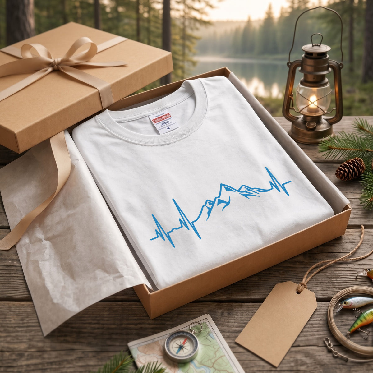 MOUNTAIN BEAT ロンT | ミニマル 山脈グラフィック 心拍数 長袖 カジュアル Tシャツ【アウトドアファッション・普段着・ルームウェア・ユニセックス・ギフトに最適