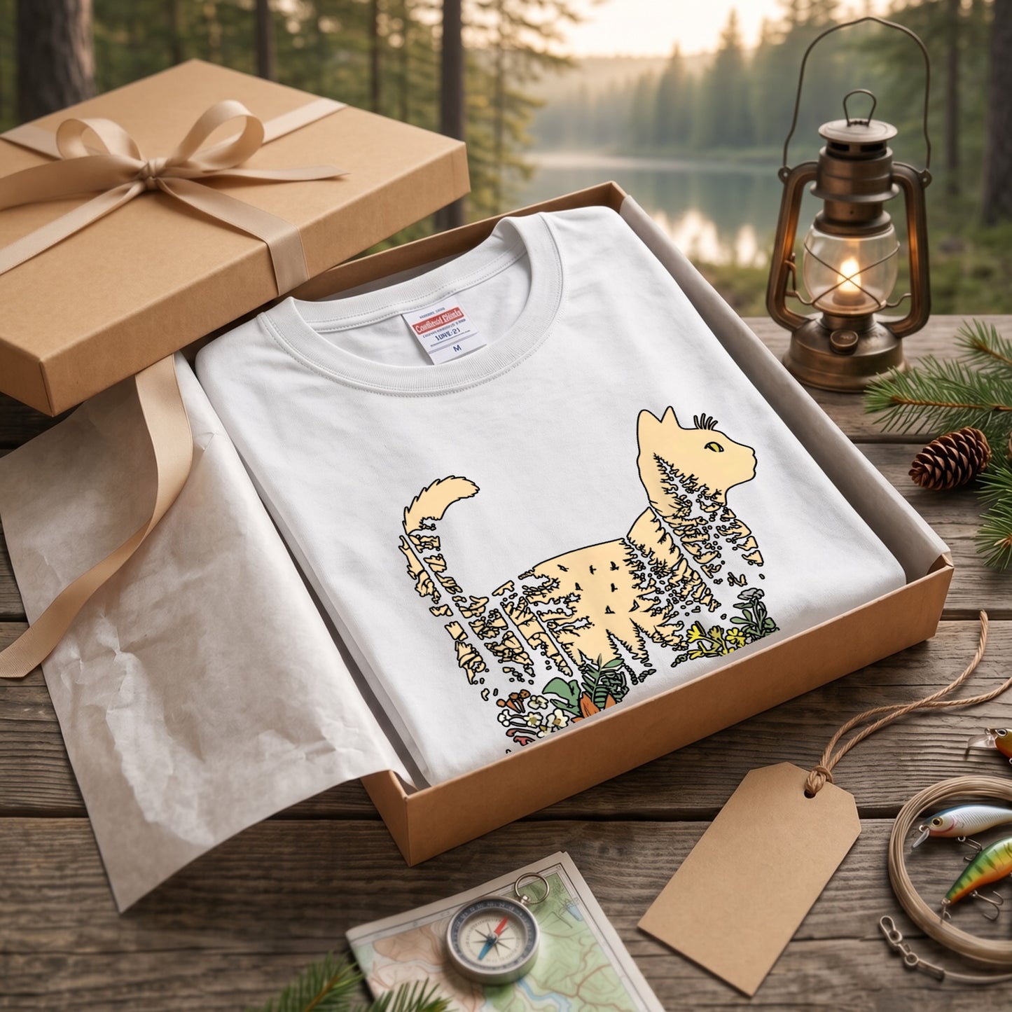 FOREST CAT ロンT | レトロ ボタニカルキャット アートグラフィック 長袖 カジュアル Tシャツ【猫ファッション・普段着・ルームウェア・ユニセックス・ギフトに最適】
