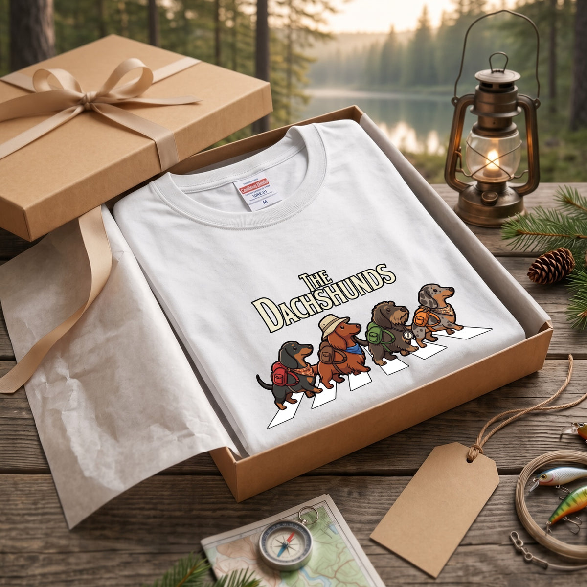 THE DACHSHUNDS ロンT | レトロ クラシック バンド風 ダックスグラフィック 長袖 カジュアル Tシャツ【おもしろTシャツ・普段着・ルームウェア・ユニセックス・ギフトに最適】