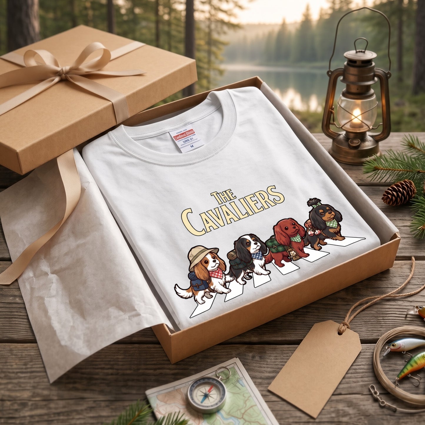 THE CAVALIERS キャバリア散歩デザイン ブラック長袖Tシャツ