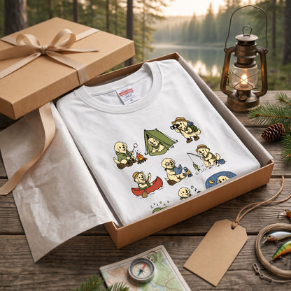 GOLDEN CAMP | 手描き風 ゴールデンレトリバー キャンプギア かわいい グラフィック 長袖Tシャツ【犬雑貨・秋キャンプ・ルームウェア・ギフトに最適】