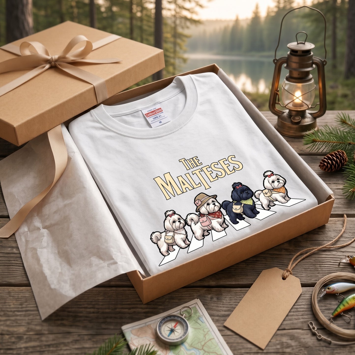 THE MALTESES マルチーズ散歩デザイン ブラック長袖Tシャツ