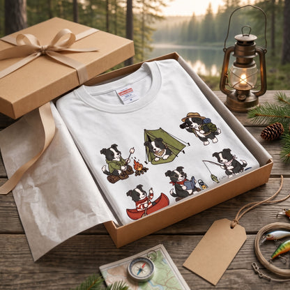 BORDER COLLIE CAMP | 手描き風 ボーダーコリー キャンプギア かわいい グラフィック 長袖Tシャツ【犬雑貨・秋キャンプ・ルームウェア・ギフトに最適】