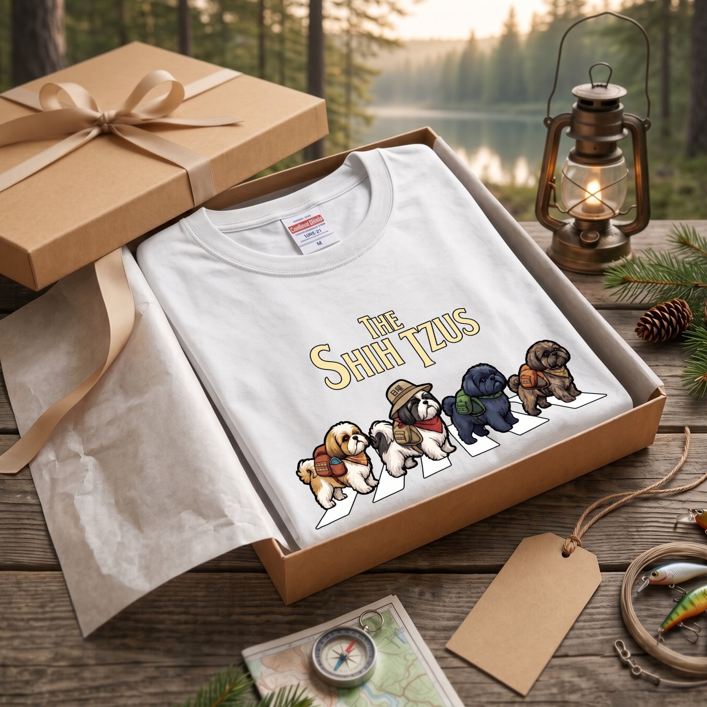 THE SHIH TZUS シーズー散歩デザイン ブラック長袖Tシャツ