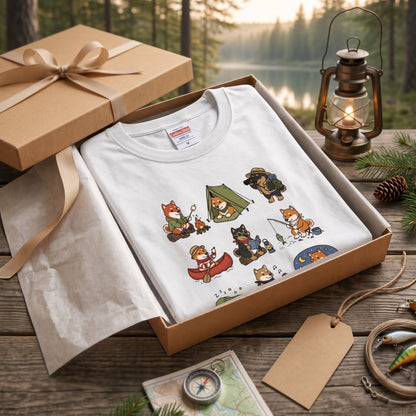 SHIBA CAMP | 手描き風 柴犬 キャンプギア かわいい グラフィック 長袖Tシャツ【和犬雑貨・秋キャンプ・アウトドア・ギフトに最適】