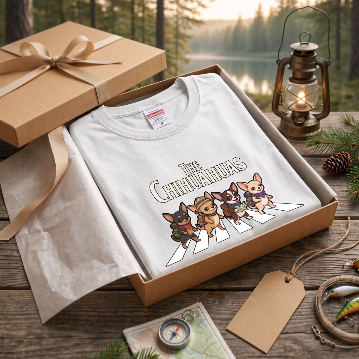 THE CHIHUAHUAS | チワワ 横断歩道 バンド風 ロンT 長袖Tシャツ 犬好き ロック【チワワグッズ・愛犬家・散歩・おもしろ・かわいい・誕生日ギフトに最適】