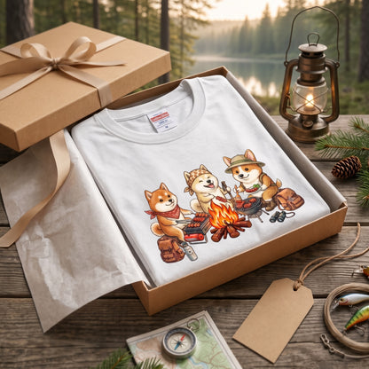 柴犬たちの焚き火BBQ 長袖Tシャツ