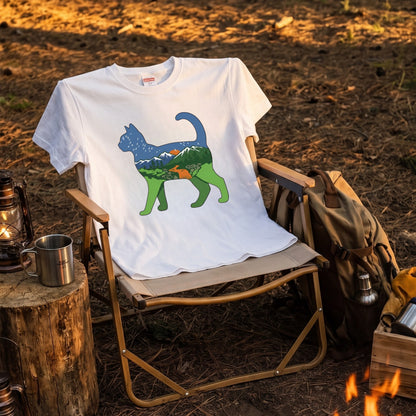 猫と自然風景ダブルエスポージャーTシャツ | CAMPMODE