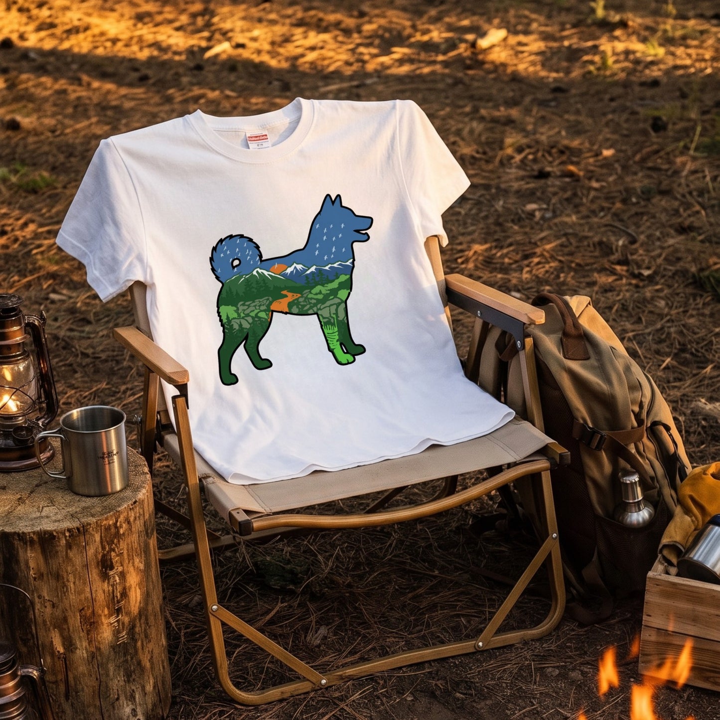 【Shiba】自然風景ダブルエスポージャー白Tシャツ | CAMPMODE