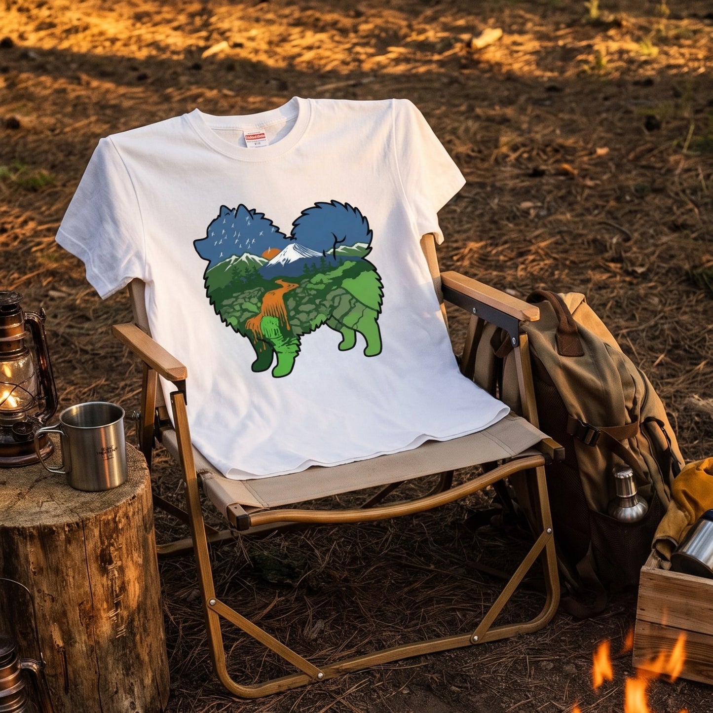 【Pomeranian】自然風景ダブルエスポージャー白Tシャツ | CAMPMODE