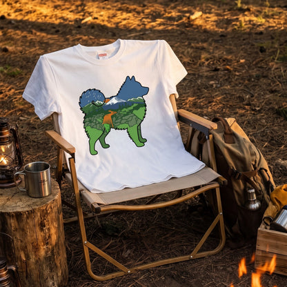 【Japanese Spitz】自然風景ダブルエスポージャー白Tシャツ | CAMPMODE