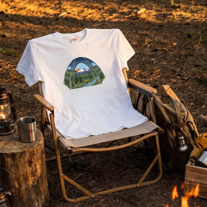おしゃれなテントビュー・自然イラスト Tシャツ | CAMPMODE
