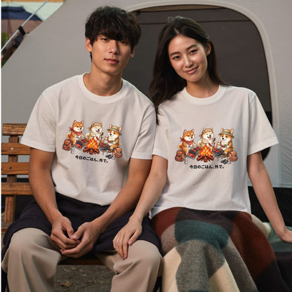 【柴犬・キャンプ＆BBQ】おしゃれな白Tシャツ2 | CAMPMODE