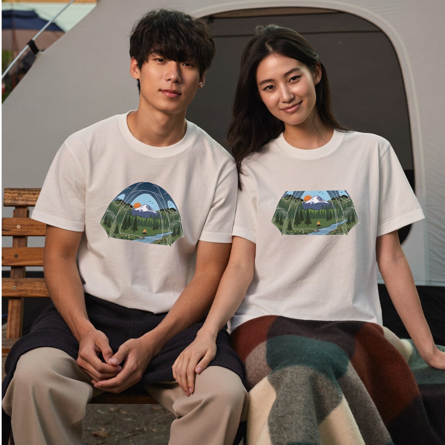 おしゃれなテントビュー・自然イラスト Tシャツ | CAMPMODE