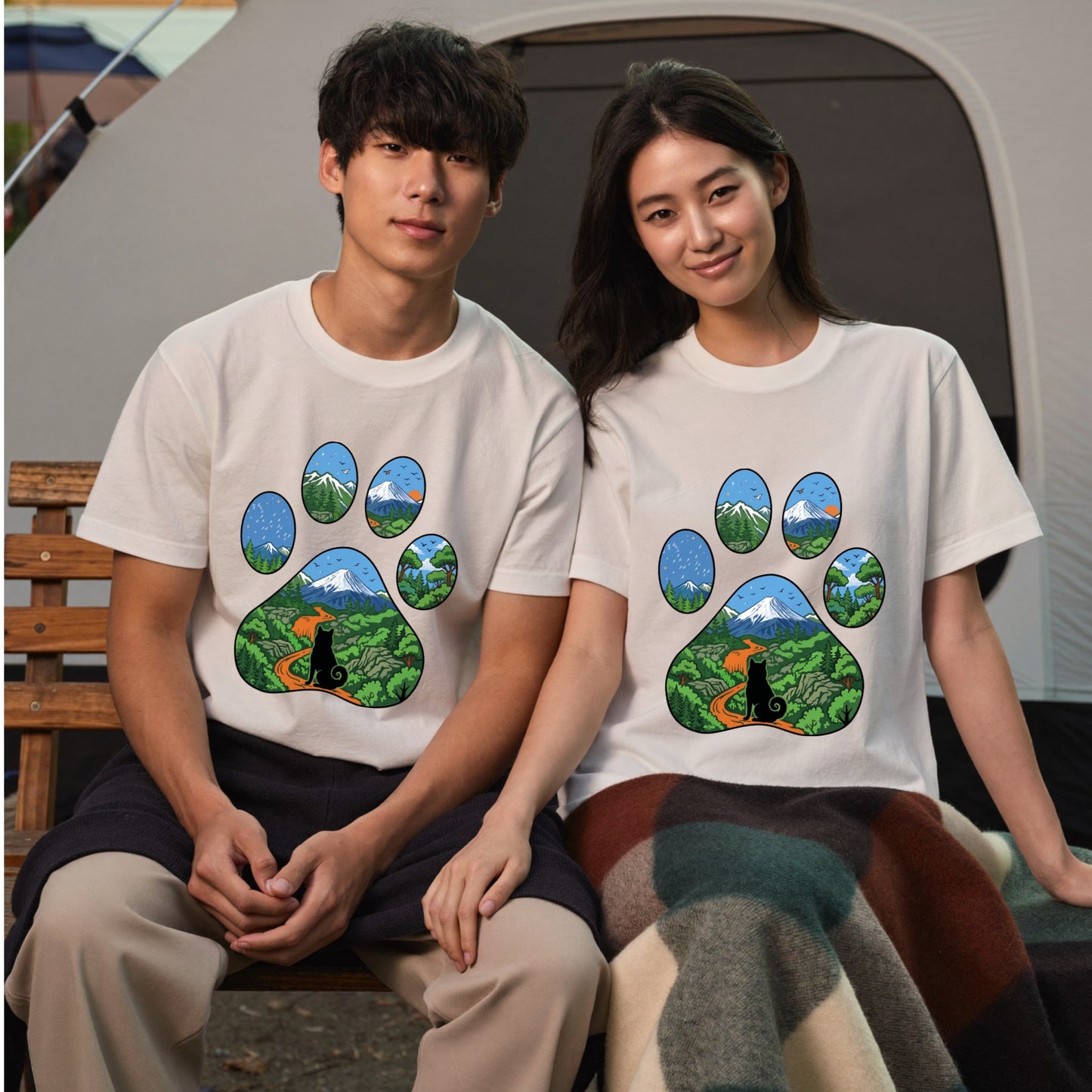 【肉球×富士山】おしゃれな猫アートTシャツ | CAMPMODE