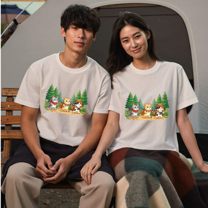 【猫の冒険・ハイキング】かわいい白Tシャツ | CAMPMODE