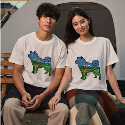 【Akita】自然風景ダブルエスポージャー白Tシャツ | CAMPMODE