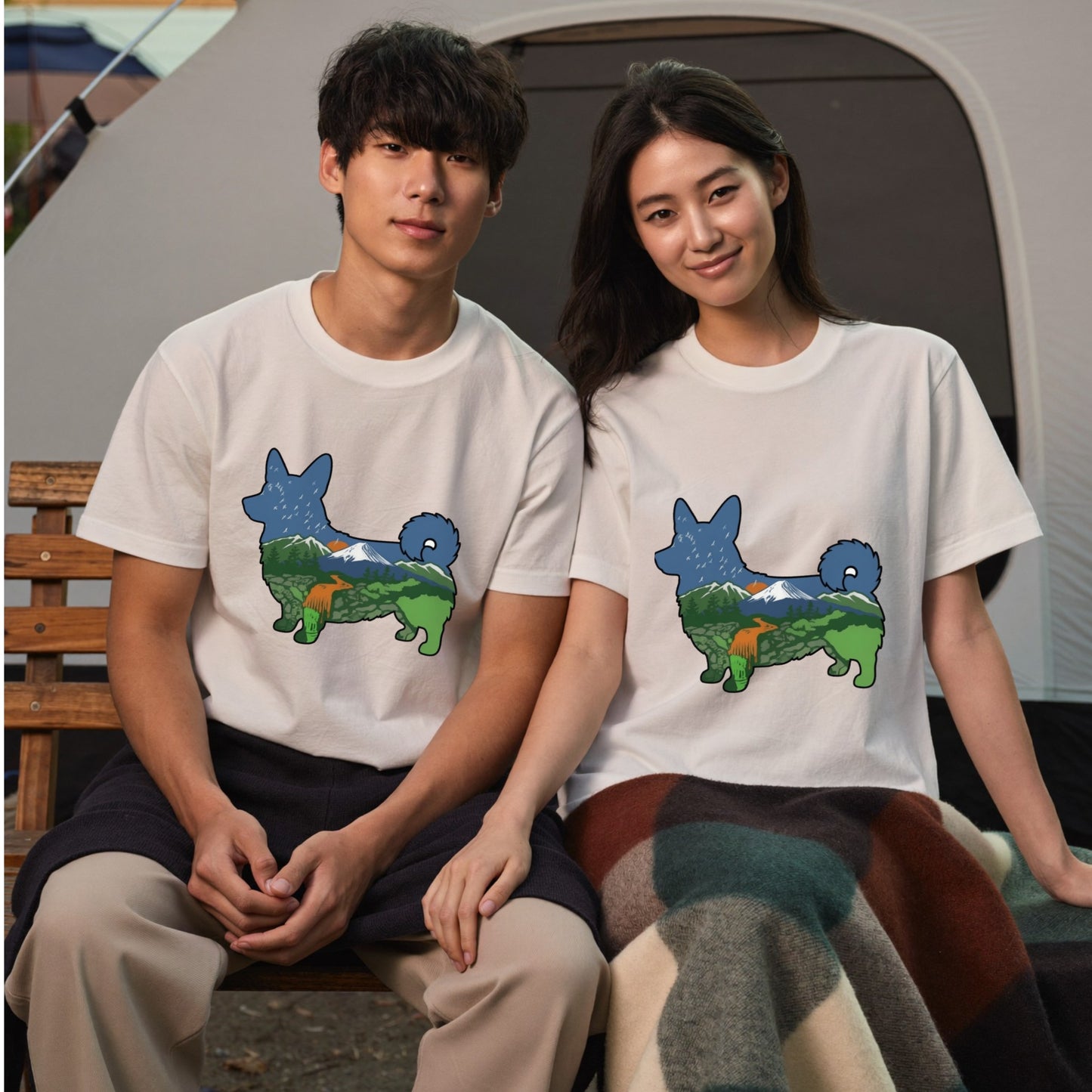 【Corgi】自然風景ダブルエスポージャー白Tシャツ | CAMPMODE
