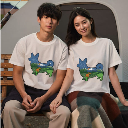 【Corgi】自然風景ダブルエスポージャー白Tシャツ | CAMPMODE