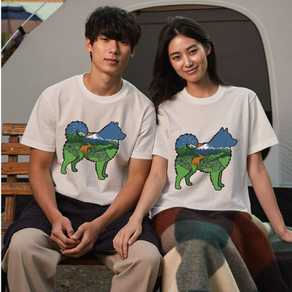【Japanese Spitz】自然風景ダブルエスポージャー白Tシャツ | CAMPMODE