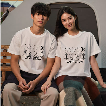 星空と焚き火のキャンプ Tシャツ | キャンプ仲間 お揃い 服 | CAMPMODE