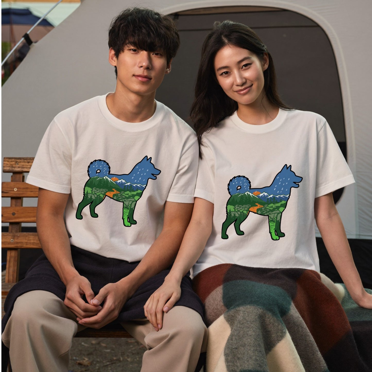 【Shiba】自然風景ダブルエスポージャー白Tシャツ | CAMPMODE