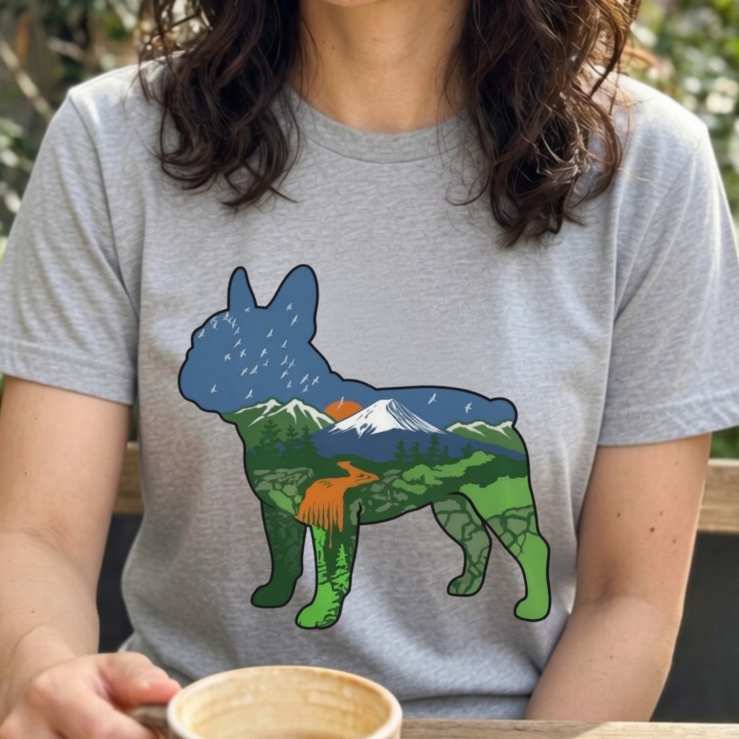 【French Bulldog】自然風景ダブルエスポージャー黒Tシャツ | CAMPMODE