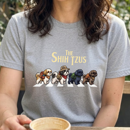THE SHIH TZUS | 横断歩道 ゆるかわ プードル キャンプ パロディTシャツ【犬好き・愛犬家・アウトドア・ギフトに最適】