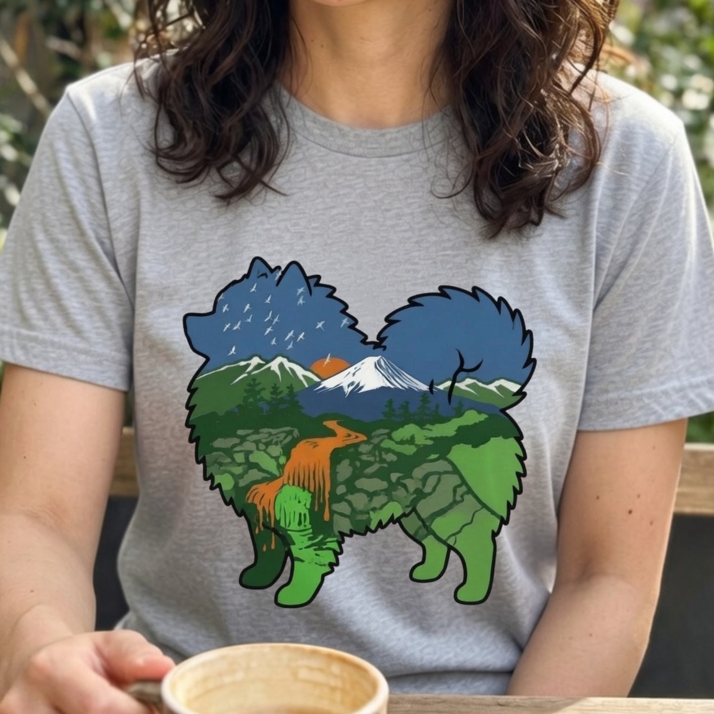 【Pomeranian】自然風景ダブルエスポージャー白Tシャツ | CAMPMODE