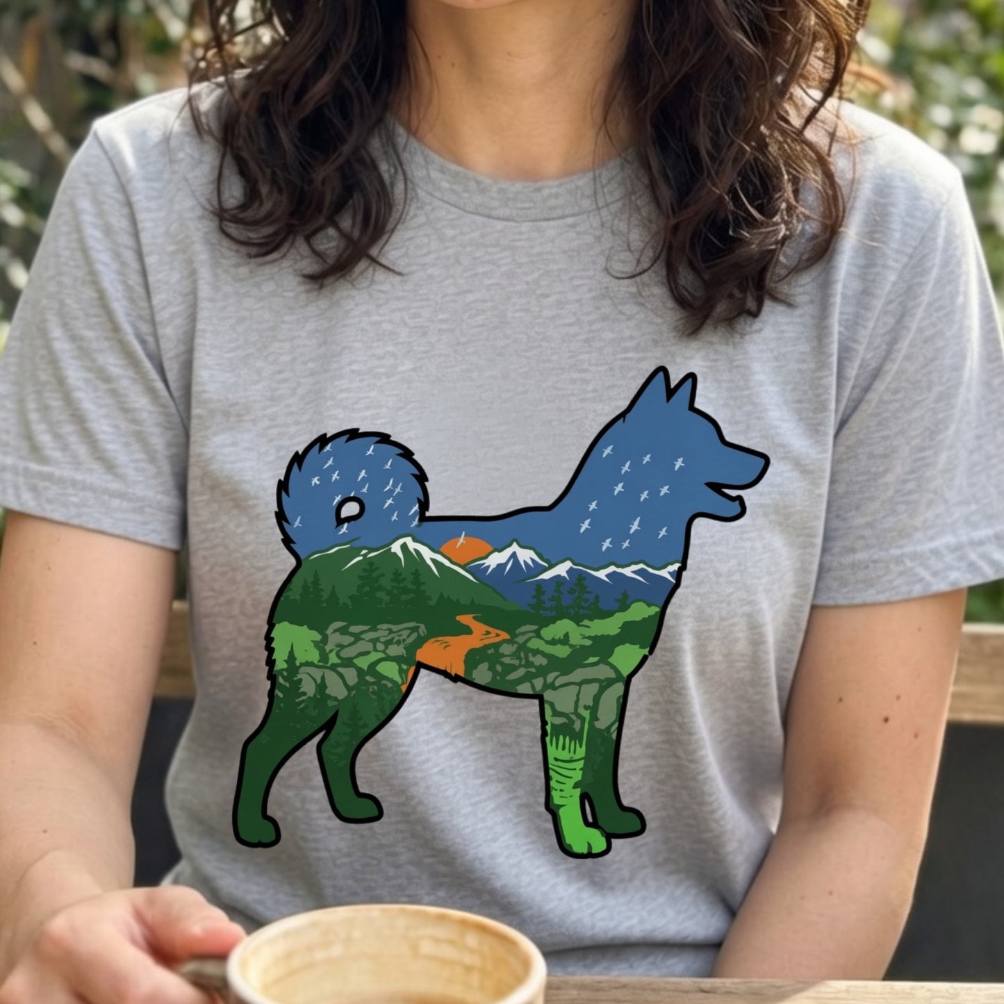 【Shiba】自然風景ダブルエスポージャー白Tシャツ | CAMPMODE