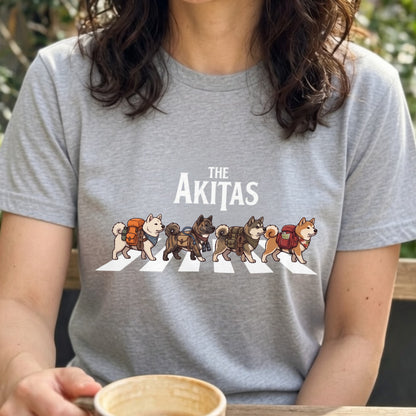 THE AKITAS | 横断歩道 ゆるかわ 秋田犬 キャンプ パロディTシャツ【犬好き・愛犬家・アウトドア・ギフトに最適】