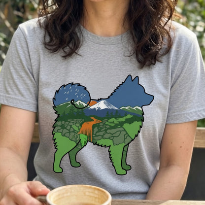 【Japanese Spitz】自然風景ダブルエスポージャー白Tシャツ | CAMPMODE