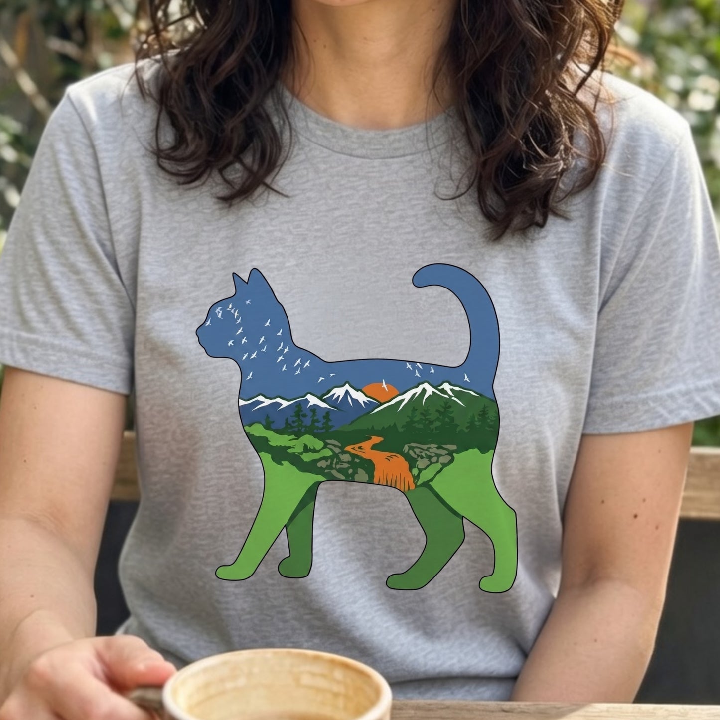 猫と自然風景ダブルエスポージャーTシャツ | CAMPMODE