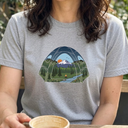 おしゃれなテントビュー・自然イラスト Tシャツ | CAMPMODE