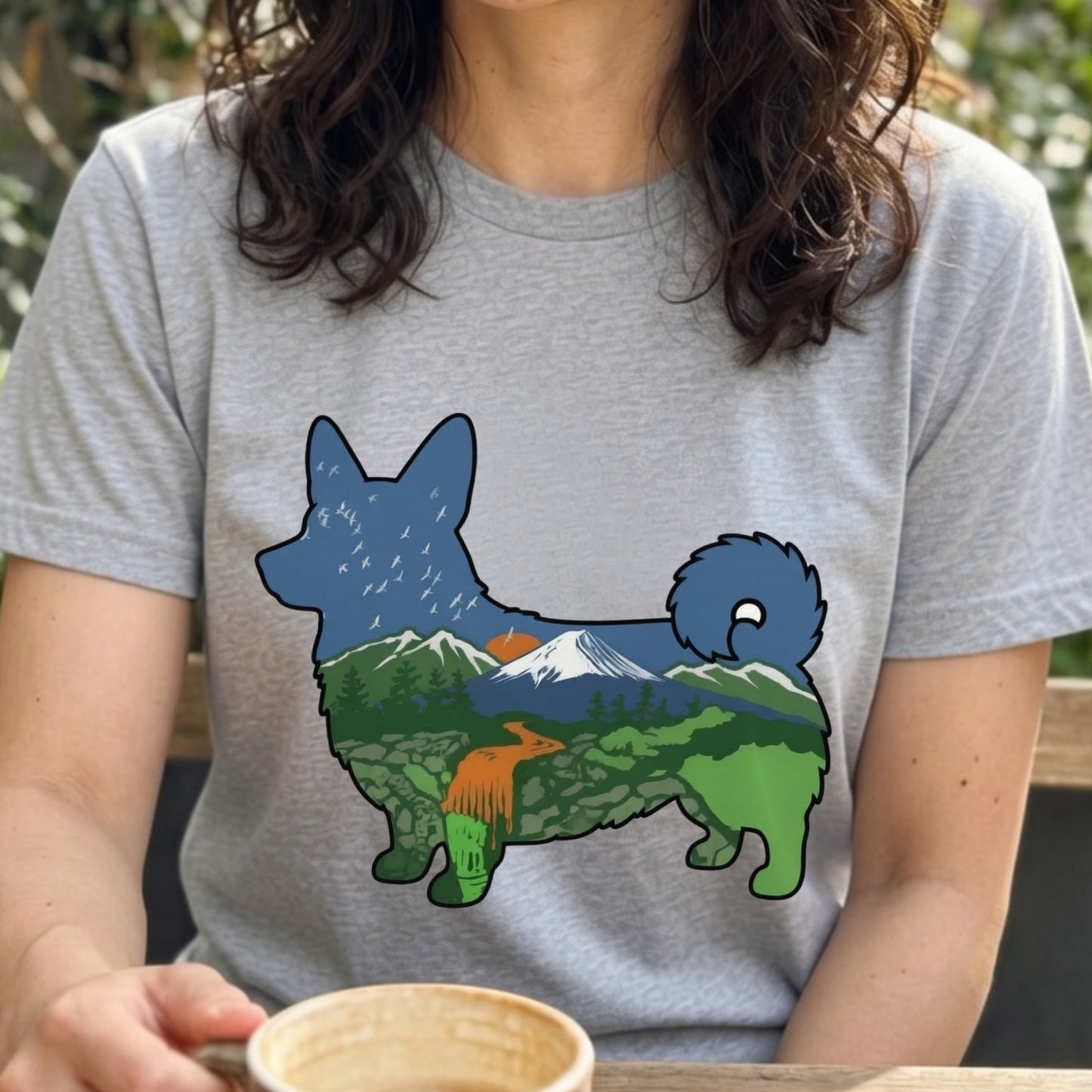 【Corgi】自然風景ダブルエスポージャー白Tシャツ | CAMPMODE