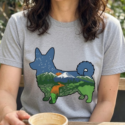 【Corgi】自然風景ダブルエスポージャー白Tシャツ | CAMPMODE