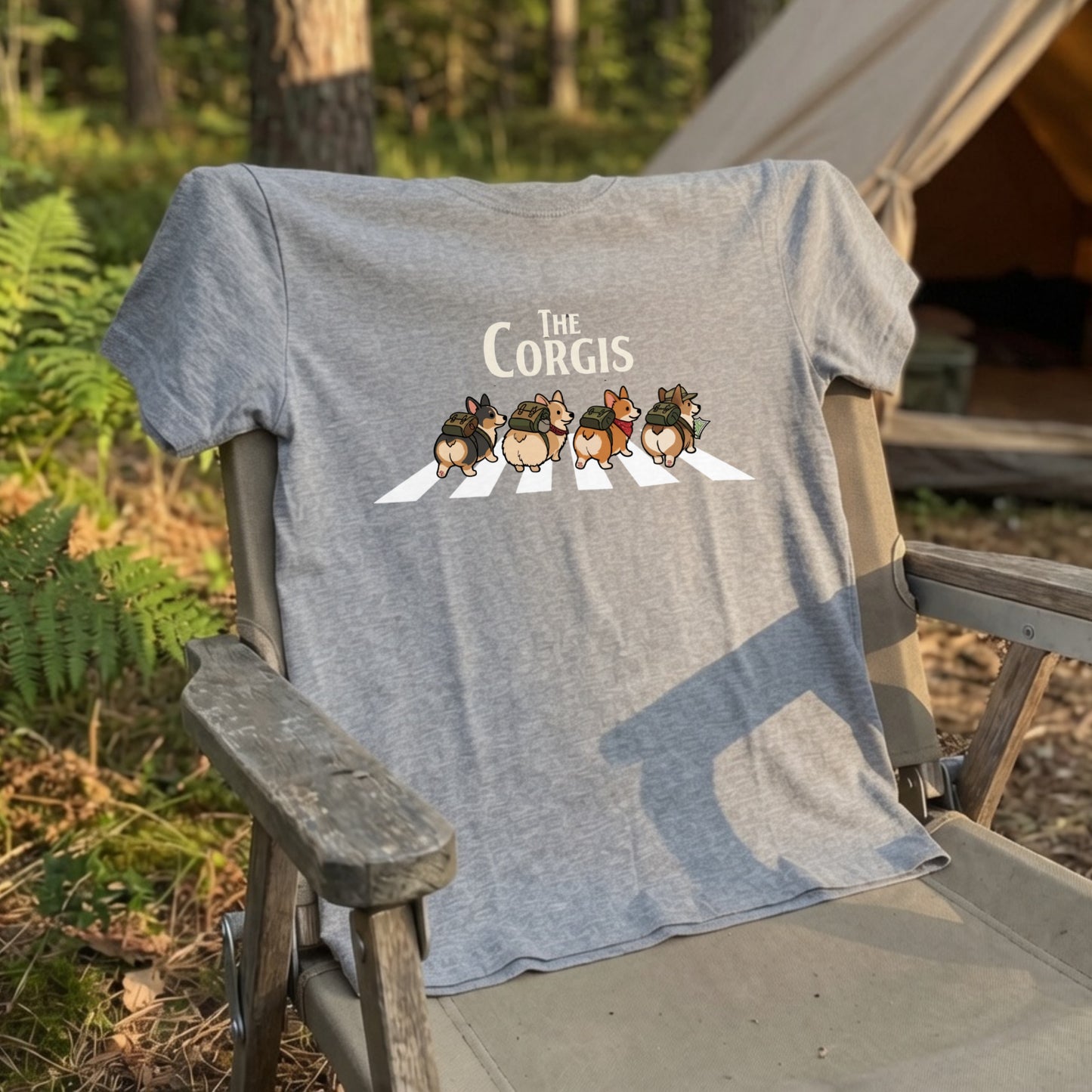 THE CORGIS | コーギー 横断歩道 ゆるかわパロディTシャツ【犬好き・愛犬家・ギフトに最適】