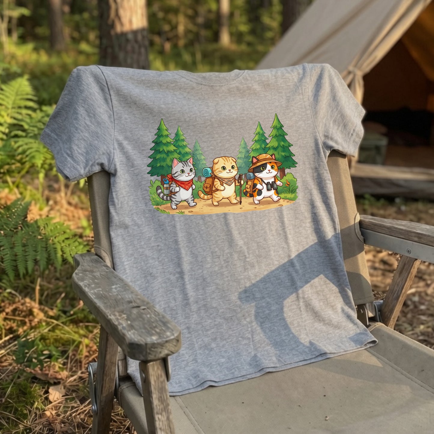 【猫の冒険・ハイキング】かわいい白Tシャツ | CAMPMODE