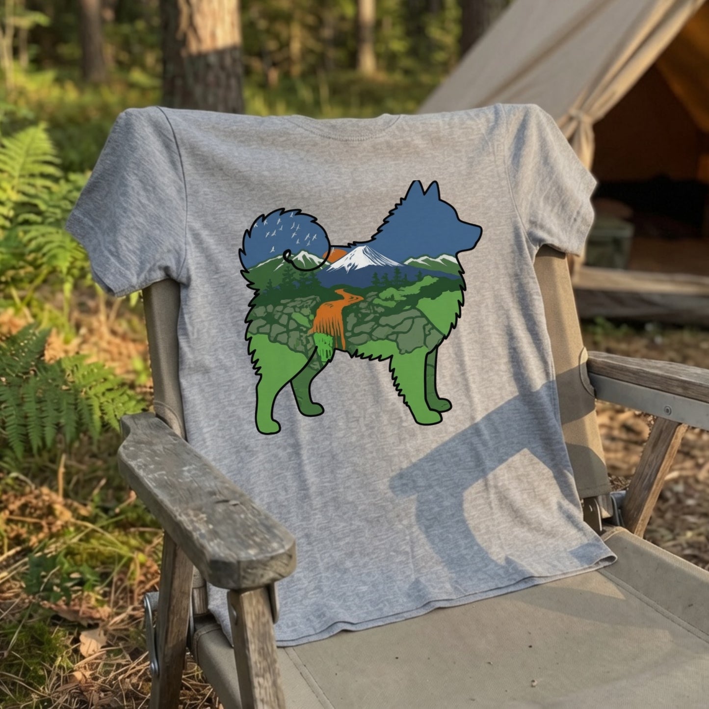 【Japanese Spitz】自然風景ダブルエスポージャー白Tシャツ | CAMPMODE