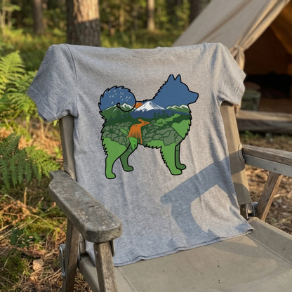 【Japanese Spitz】自然風景ダブルエスポージャー白Tシャツ | CAMPMODE