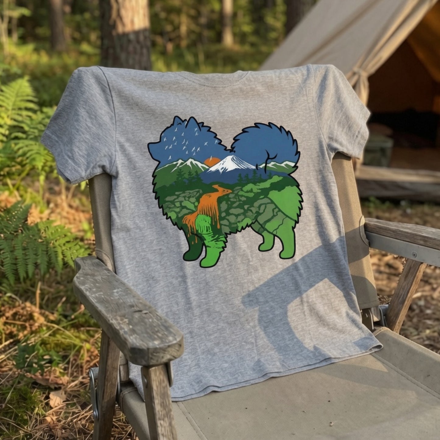 【Pomeranian】自然風景ダブルエスポージャー白Tシャツ | CAMPMODE