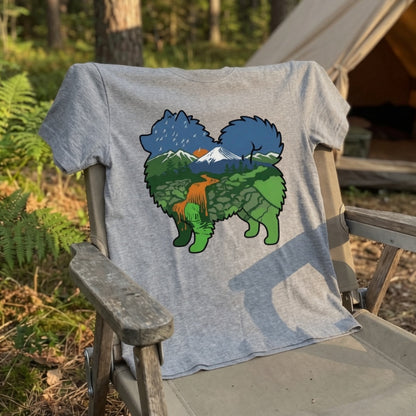 【Pomeranian】自然風景ダブルエスポージャー白Tシャツ | CAMPMODE