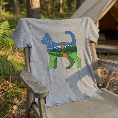 猫と自然風景ダブルエスポージャーTシャツ | CAMPMODE