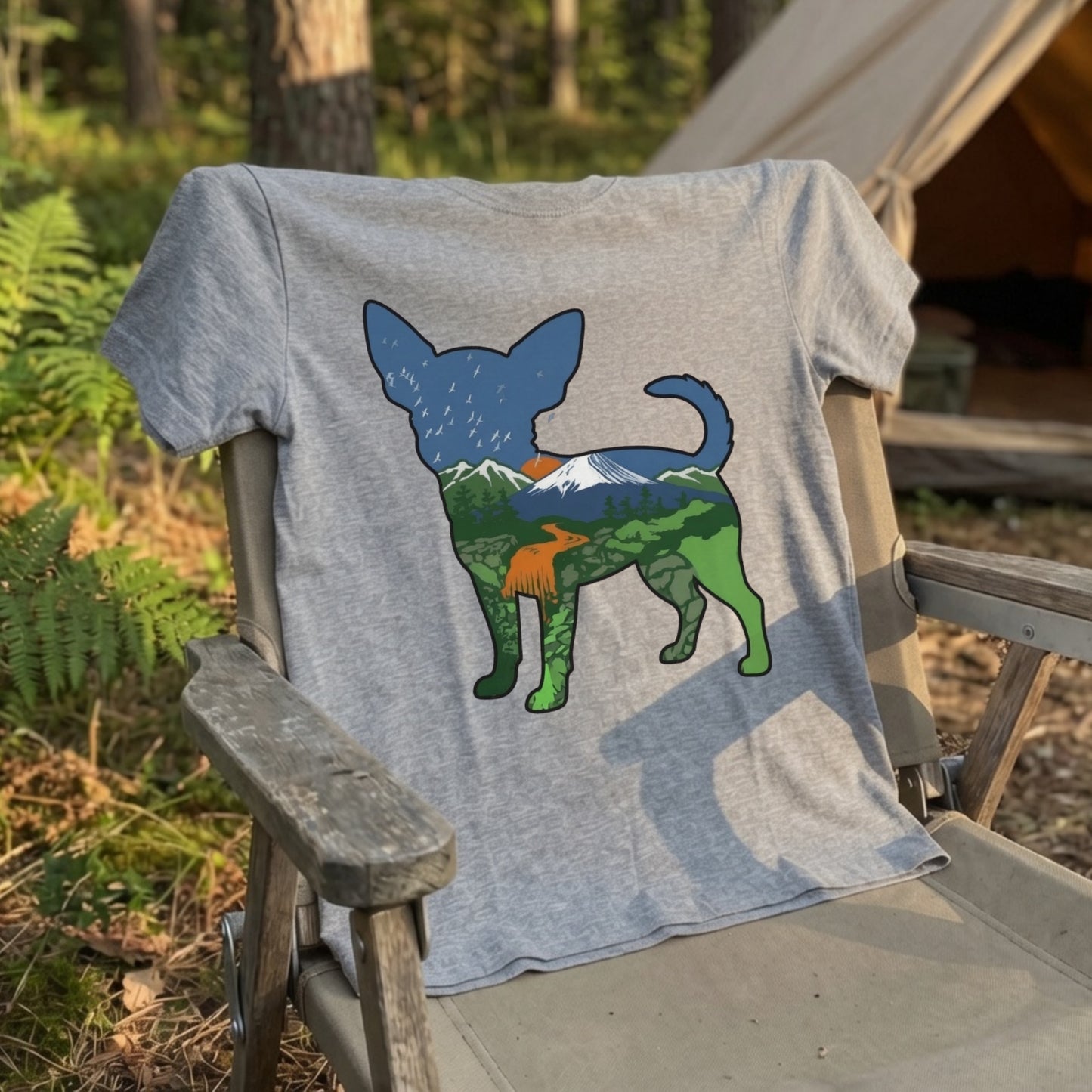 【Chihuahua】自然風景ダブルエスポージャー白Tシャツ | CAMPMODE