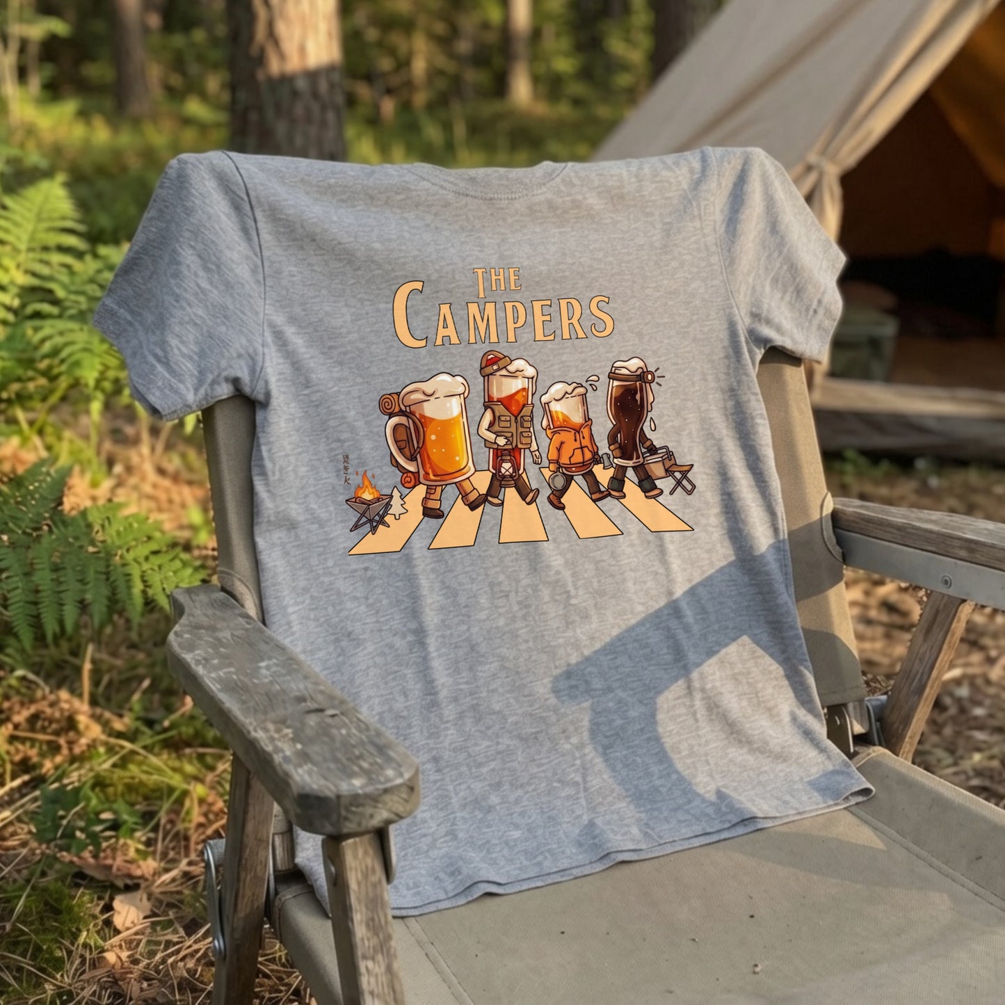 THE BEER CAMPERS | ビールたちのキャンプ 横断歩道 面白Tシャツ【ビール好き・キャンプ好き・ギフトに最適】