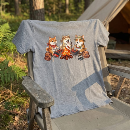 【柴犬・キャンプ＆BBQ】おしゃれな白Tシャツ | CAMPMODE