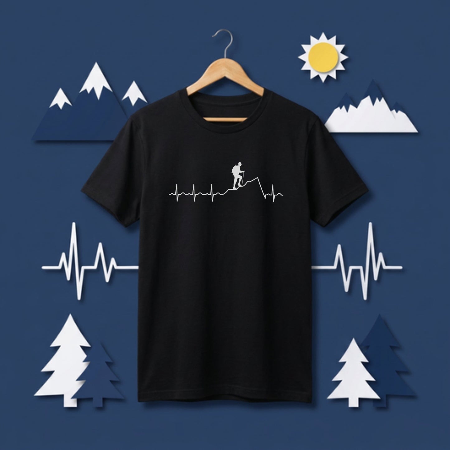 登山 心電図 脈拍 Tシャツ ｜ ハイキング・アウトドア・山好き・シンプルに人気